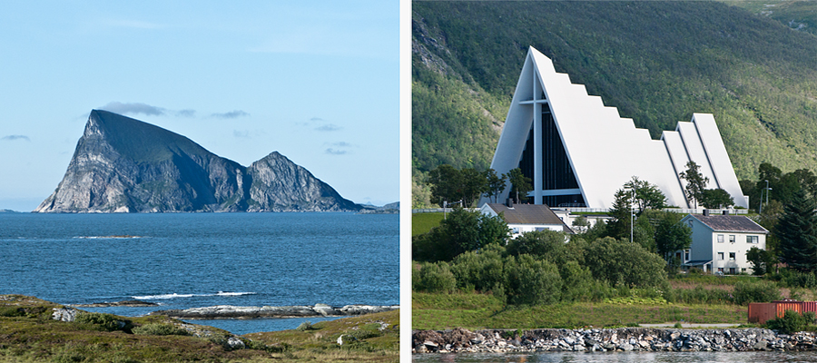 Ön Håja, som inspirerade arkitekt Jan Inge Hovig när han
ritade Ishavskatedralen i Tromsø, Norge, 2013